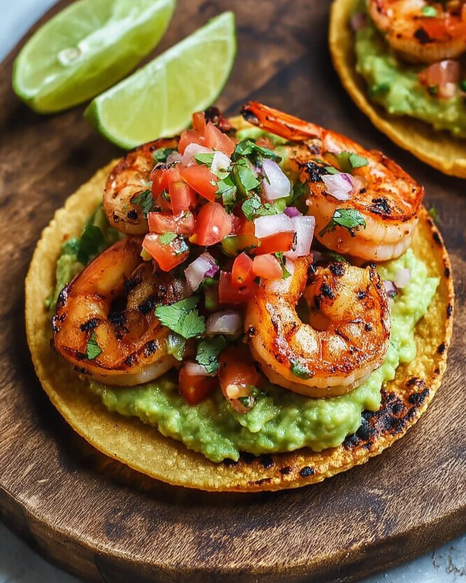 Grilled Shrimp Tostadas with Guacamole & Pico de Gallo Grilled