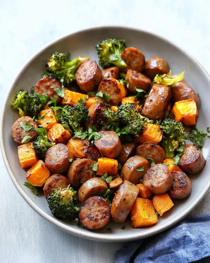 Sheet Pan Sausage and Sweet Potatoes with Honey Garlic Sauce Sheet Pan Sausage and Sweet Potatoes with Honey Garlic Sauce
