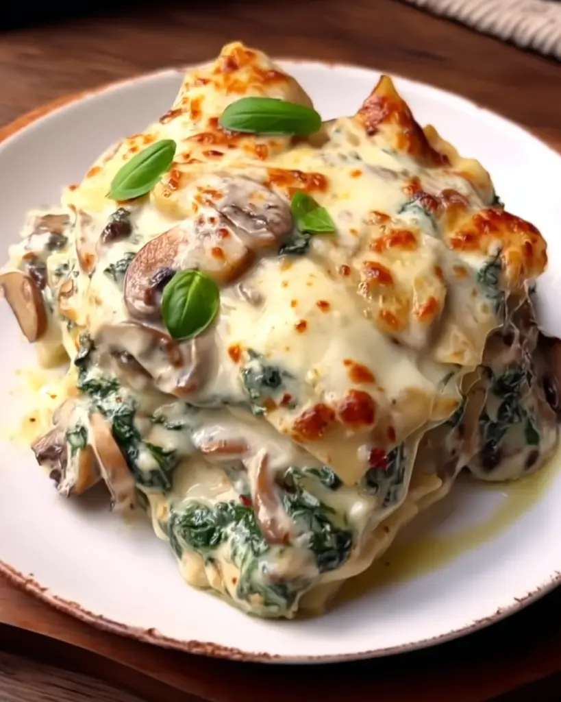 WHITE LASAGNA WITH GARLICKY GREENS & MUSHROOMS WHITE LASAGNA WITH GARLICKY GREENS & MUSHROOMS
