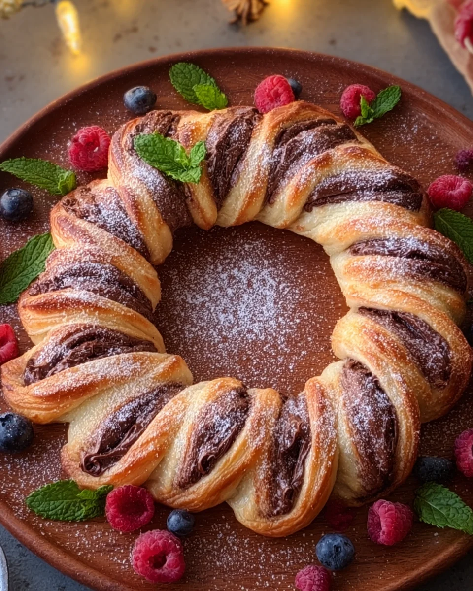 Puff Pastry Crown Filled with Chocolate for Christmas Puff