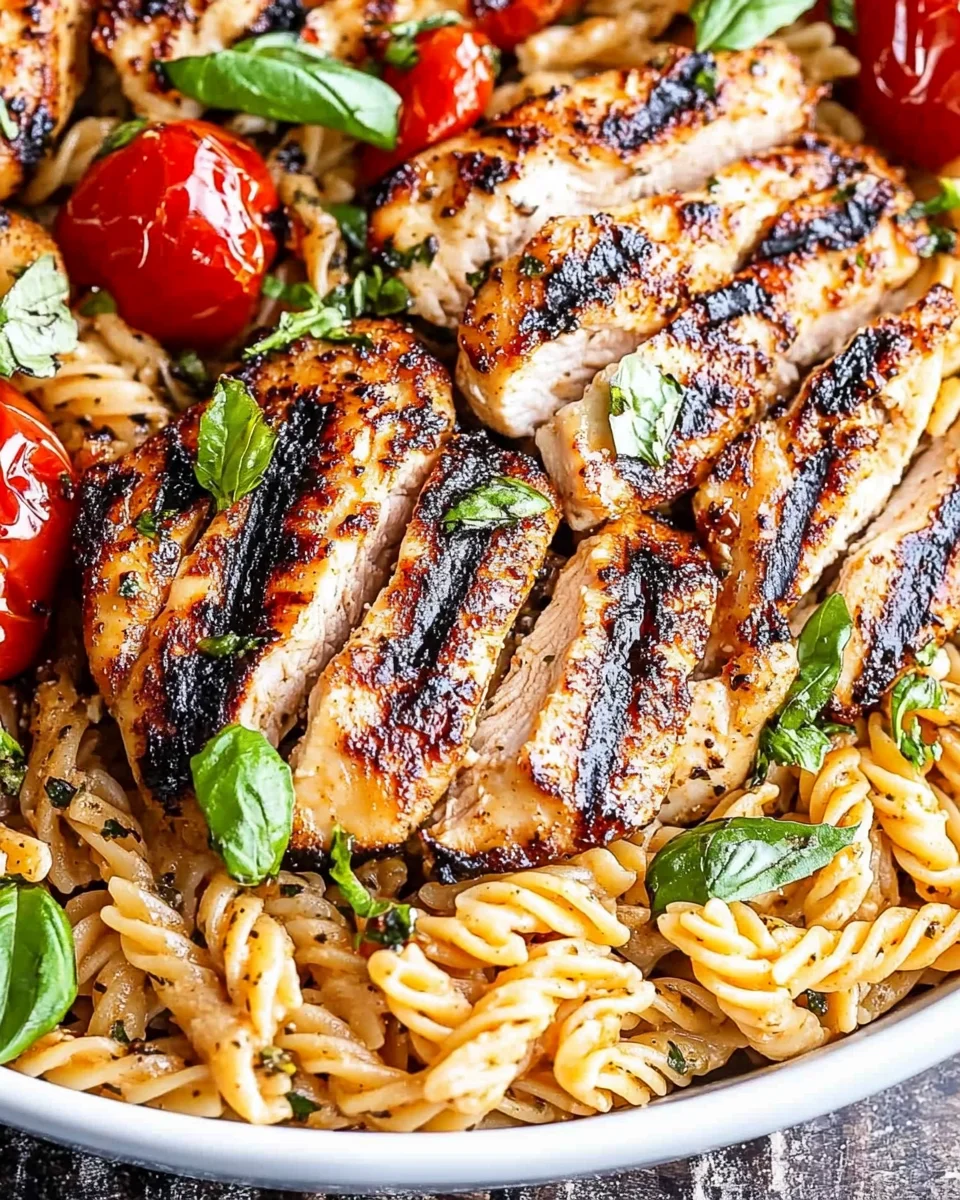 Tomato Basil Pasta with Balsamic Grilled Chicken Tomato
