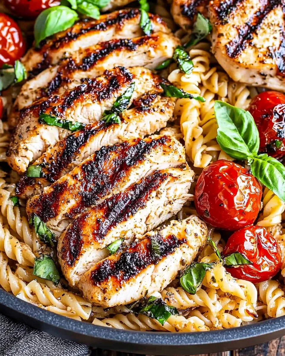 Tomato Basil Pasta with Balsamic Grilled Chicken Tomato
