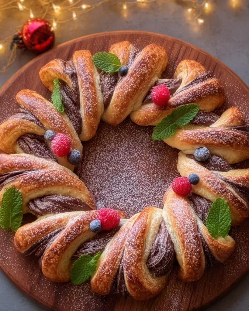 Puff Pastry Crown Filled with Chocolate for Christmas Puff Pastry Crown Filled with Chocolate for Christmas