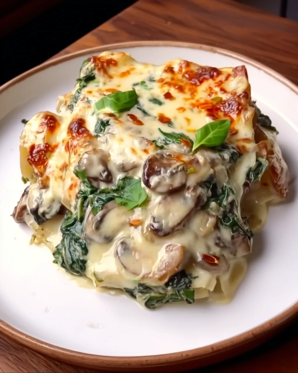 WHITE LASAGNA WITH GARLICKY GREENS & MUSHROOMS WHITE