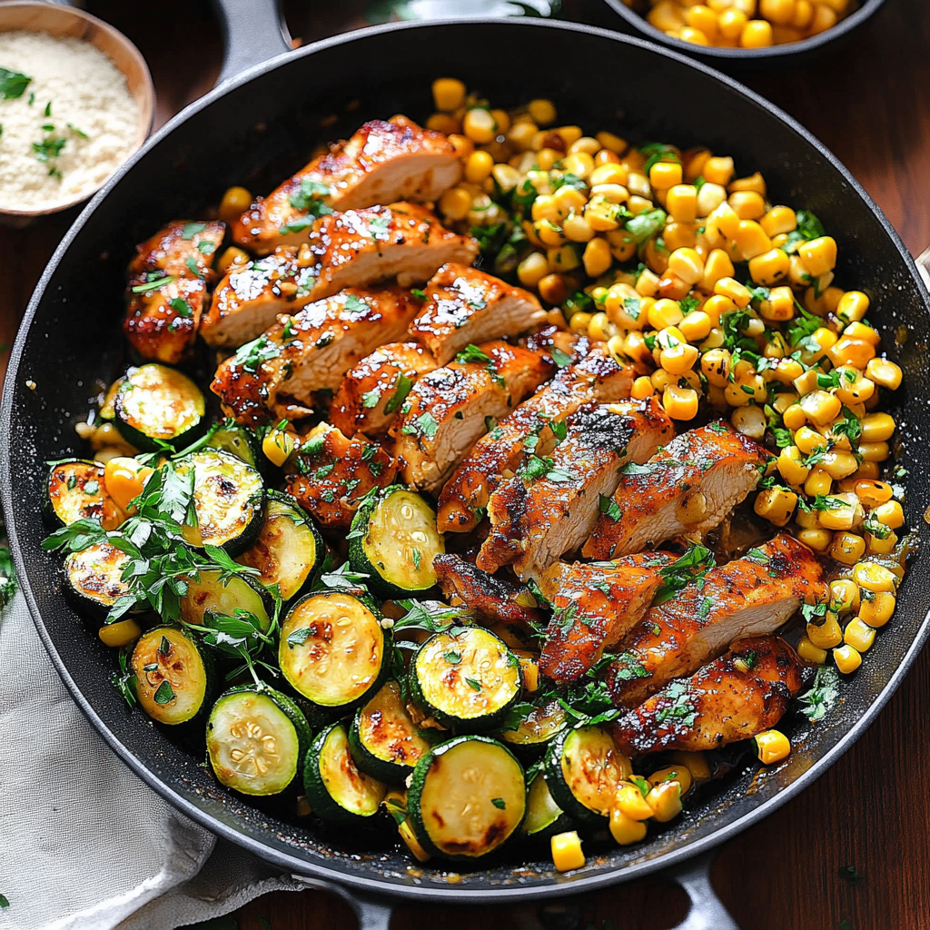 Garlic Butter Chicken with Zucchini and Corn Recipe preparation