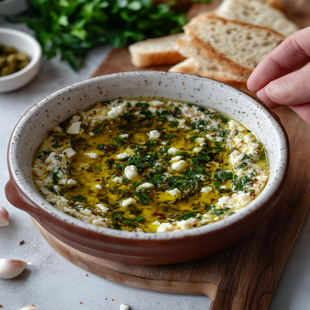 Herb and Feta Olive Oil Dip Recipe preparation