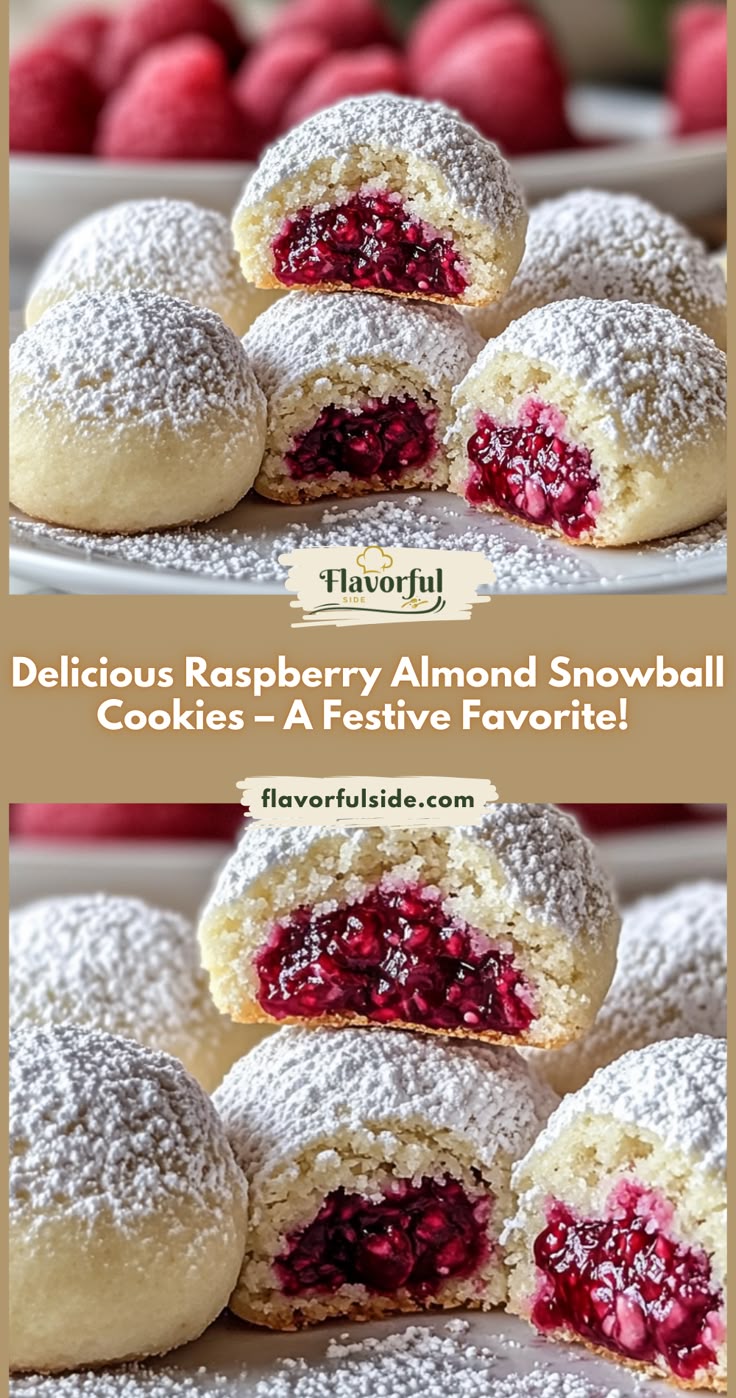 Raspberry Filled Almond Snowball Cookies