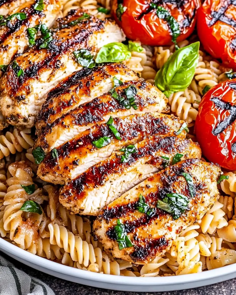 Tomato Basil Pasta with Balsamic Grilled Chicken Tomato