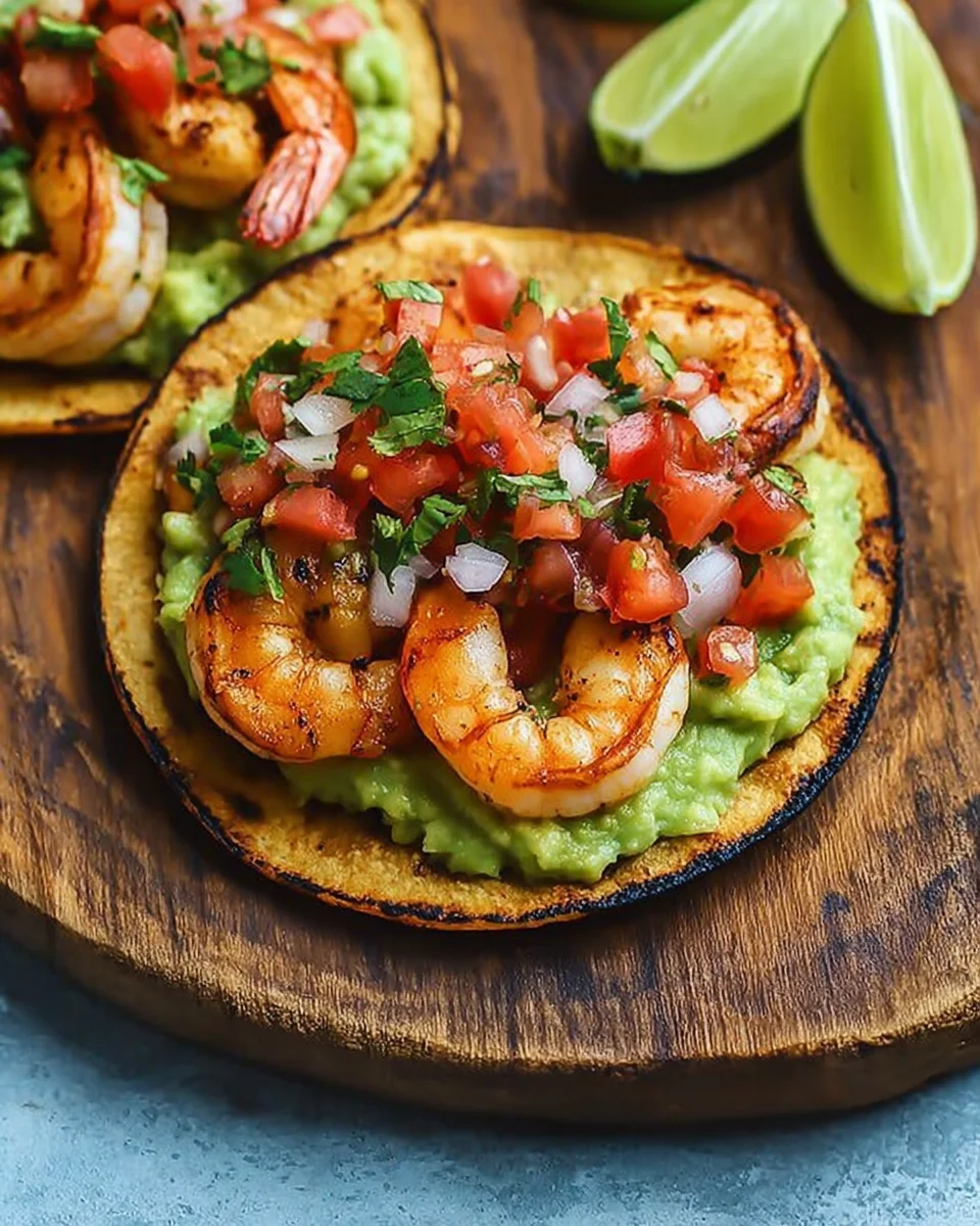 Grilled Shrimp Tostadas with Guacamole & Pico de Gallo Grilled