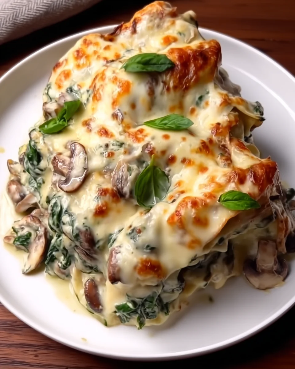WHITE LASAGNA WITH GARLICKY GREENS & MUSHROOMS WHITE