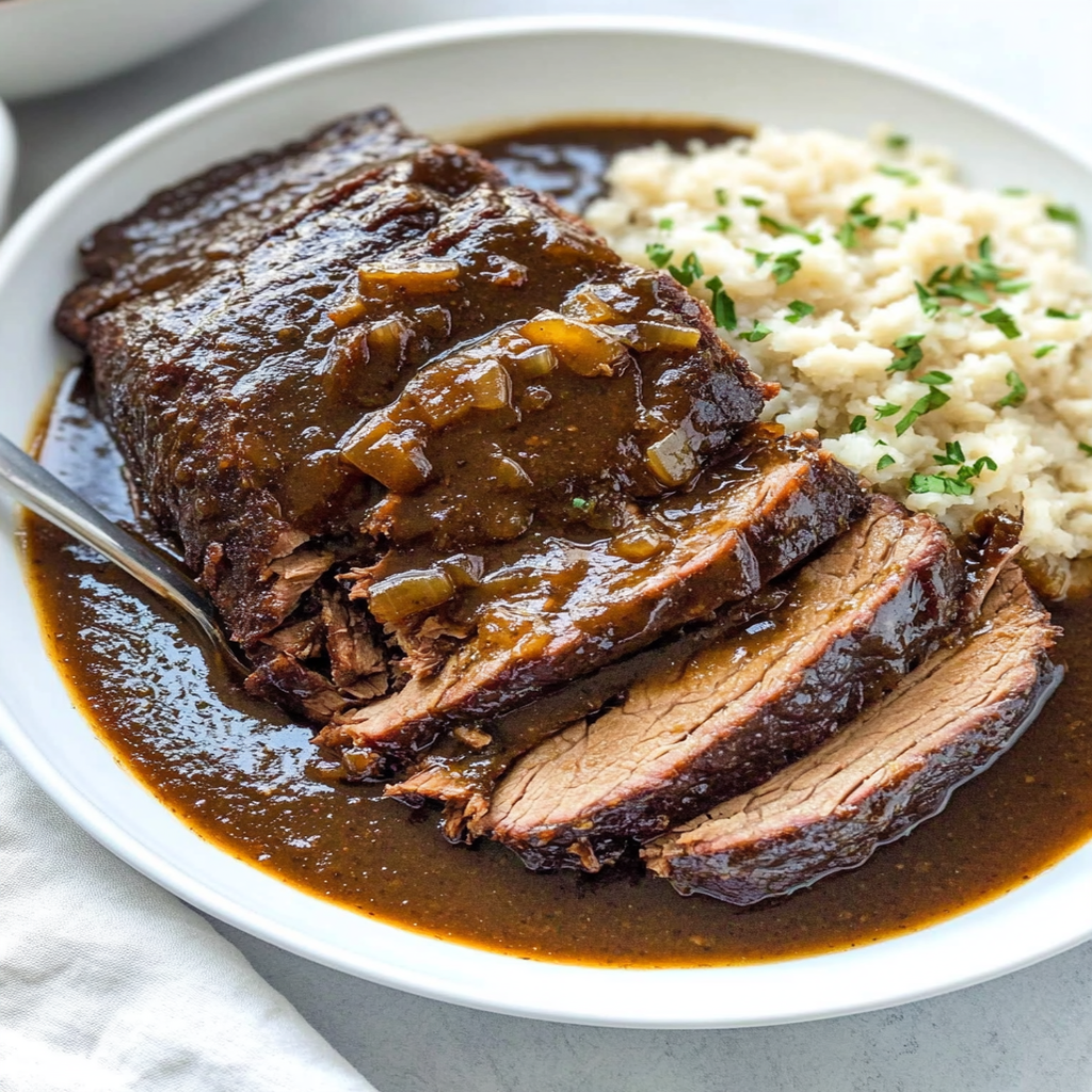 Slow Cooker Brisket with Balsamic Onion Gravy Serving and storing