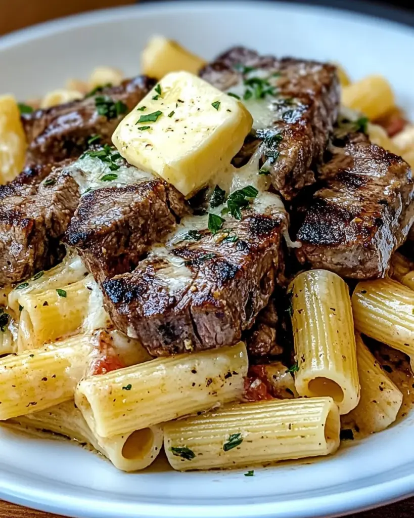 Garlic Butter Steak Tips with Cheesy Rigatoni Garlic Butter Steak Tips with Cheesy Rigatoni