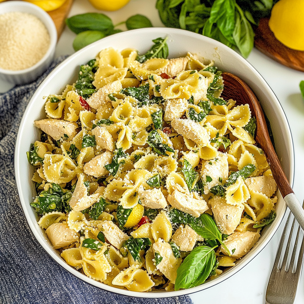 Lemon Basil Chicken Pasta Salad