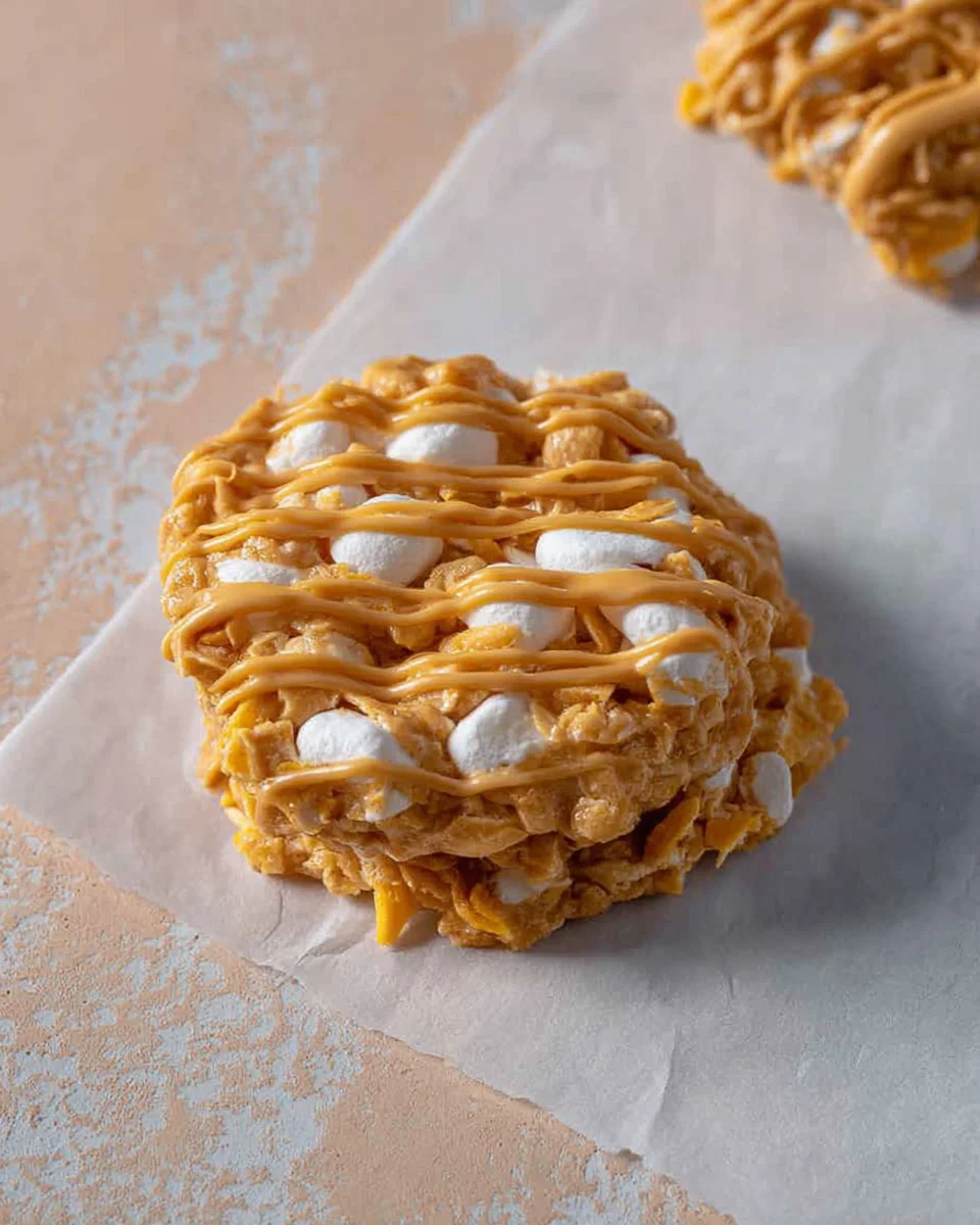 No bake peanut butter Cornflake cookies with marshmallows No