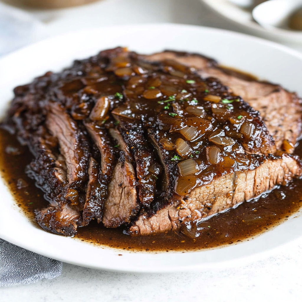Slow Cooker Brisket with Balsamic Onion Gravy Recipe preparation