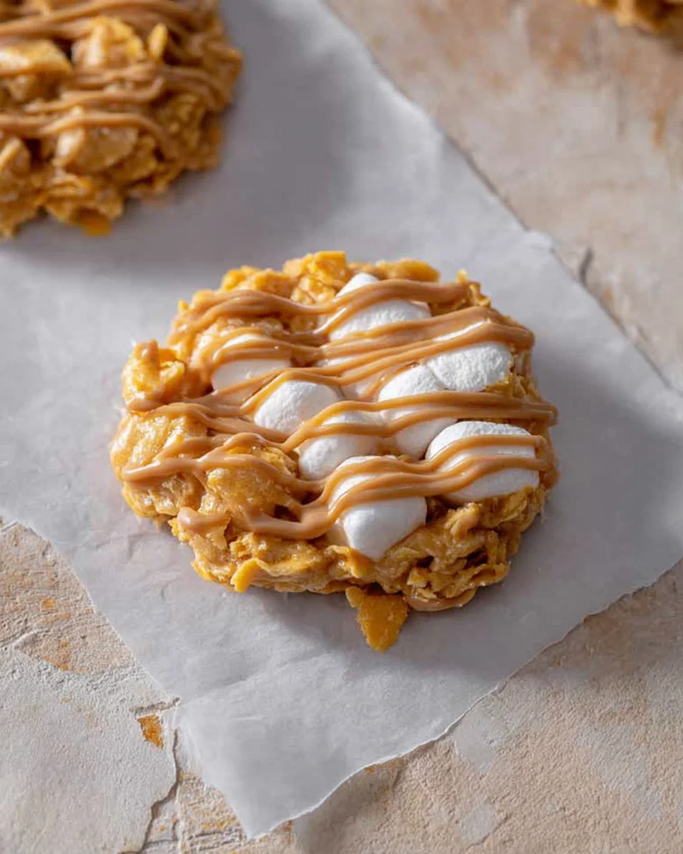 No bake peanut butter Cornflake cookies with marshmallows No