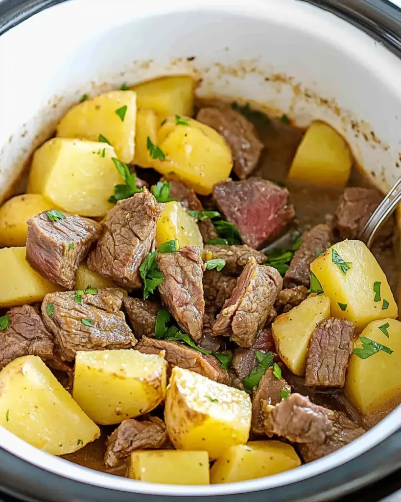 Slow Cooker Steak and Cheddar Potato Casserole: Slow Cooker Steak and Cheddar Potato Casserole:
