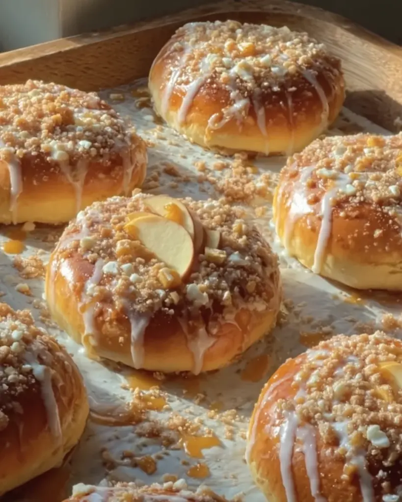 Apple Cheesecake Buns Apple Cheesecake Buns with a Crumble Topping and Sweet Glaze