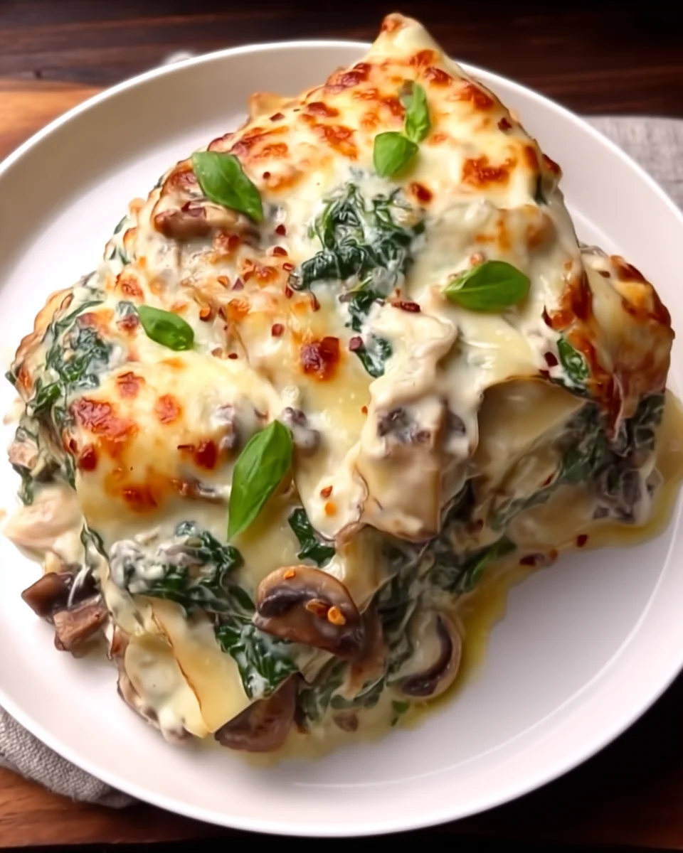 WHITE LASAGNA WITH GARLICKY GREENS & MUSHROOMS WHITE