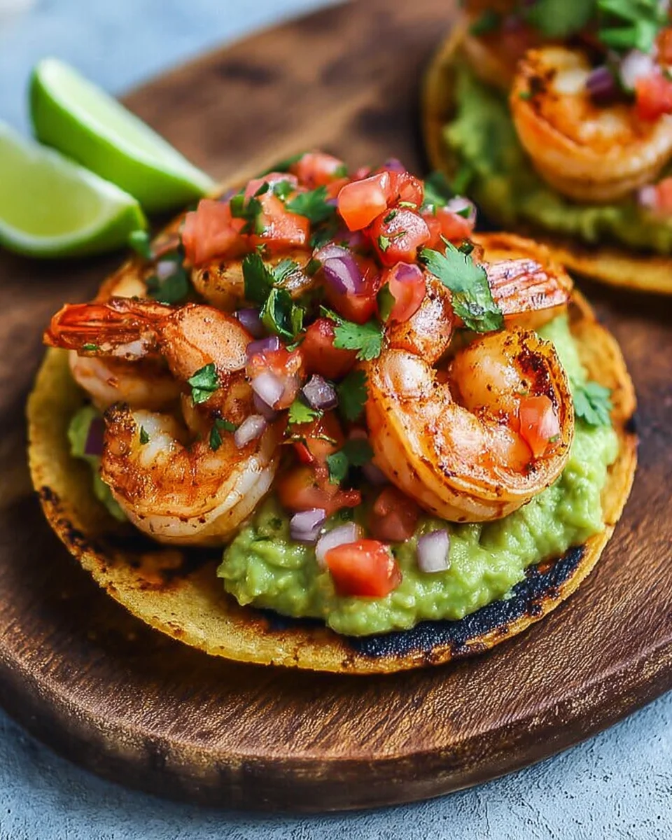 Grilled Shrimp Tostadas with Guacamole & Pico de Gallo Grilled