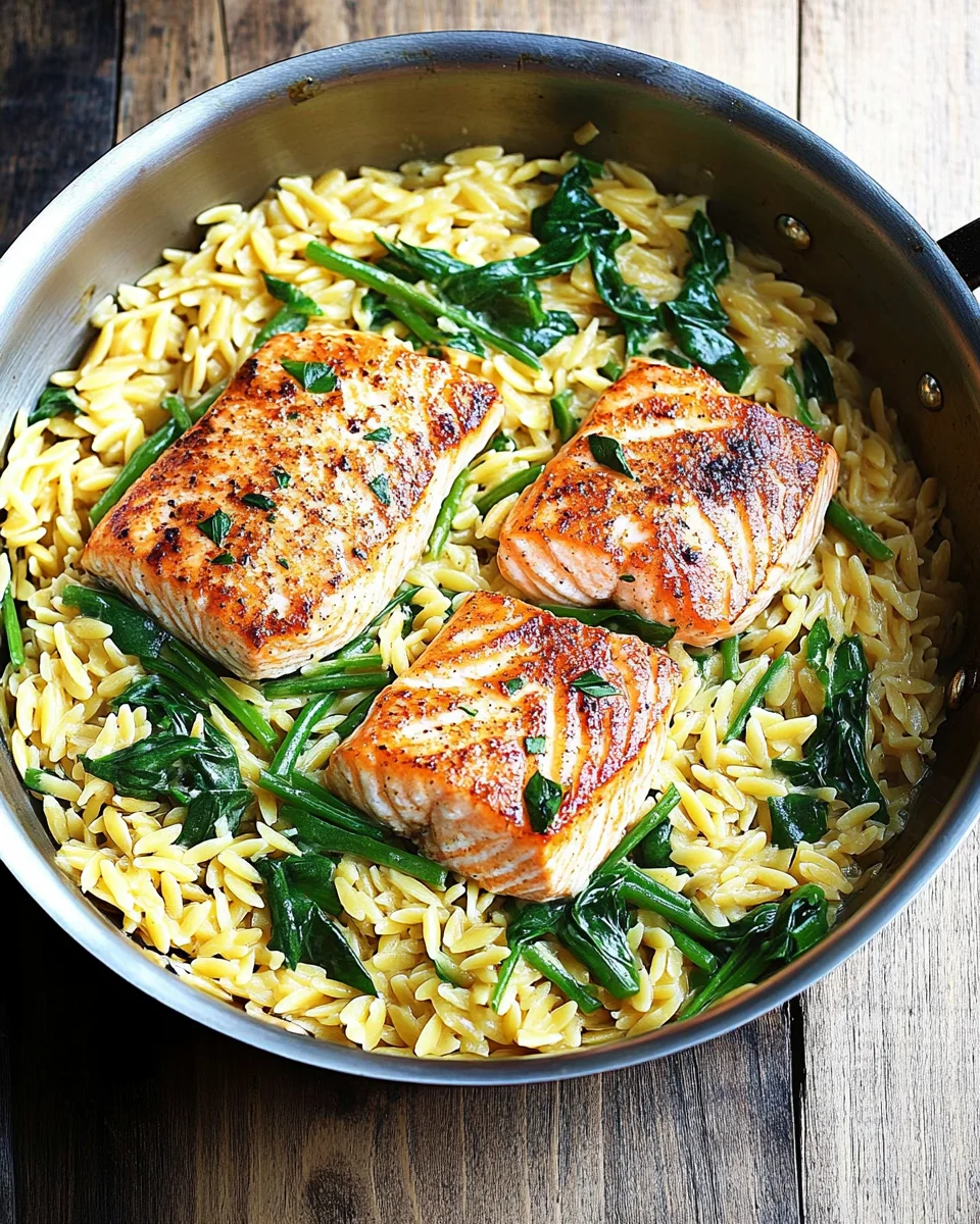 One Skillet Salmon with Lemon Orzo One