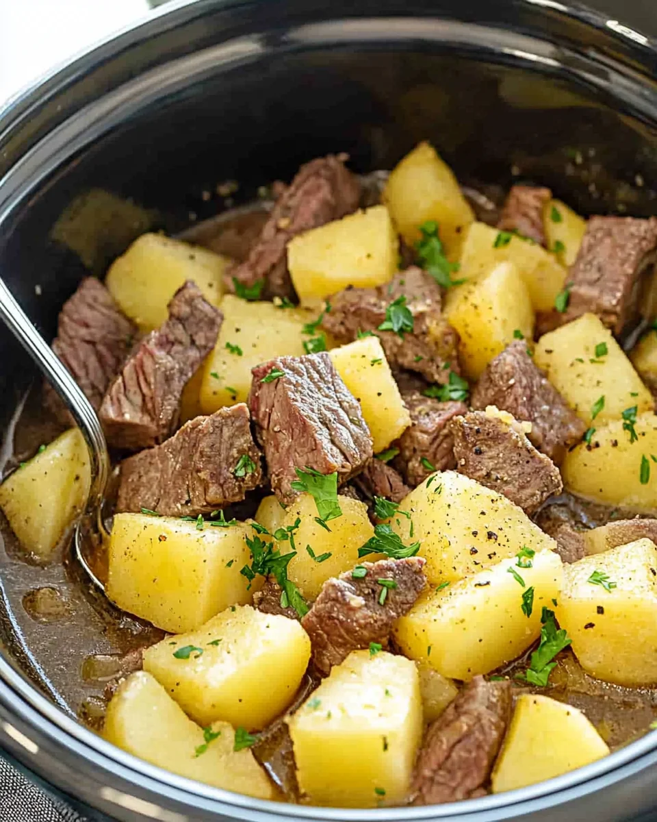 Slow Cooker Steak and Cheddar Potato Casserole: Slow